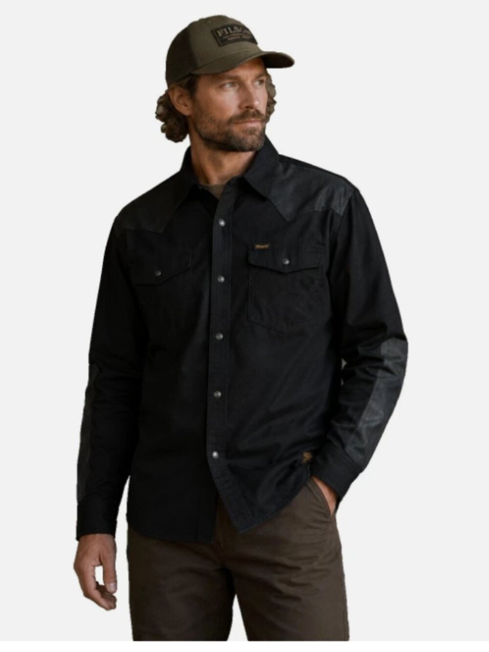 Filson x Wrangler Adventure Shirt Denim and Waxed Cotton Men's Size S Black New